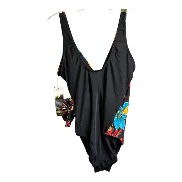 Longitude Black Floral One Piece Swimsuit, SIZE 12 - Picture 2 of 6